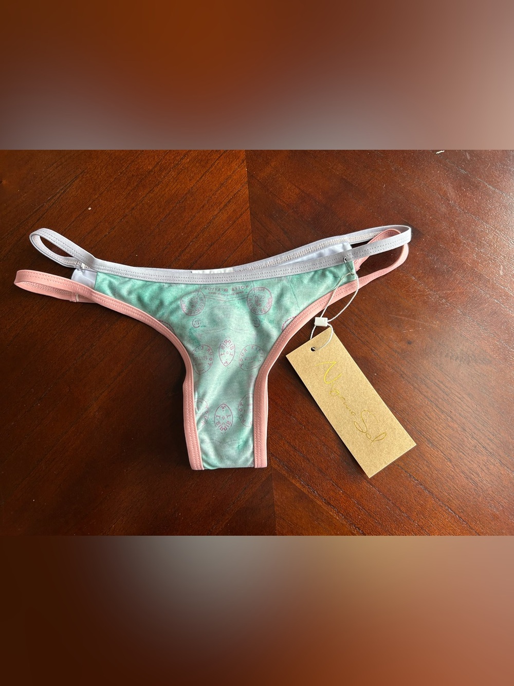New Niyama Sol Mint Bikini Bottom with Pink Trim size s